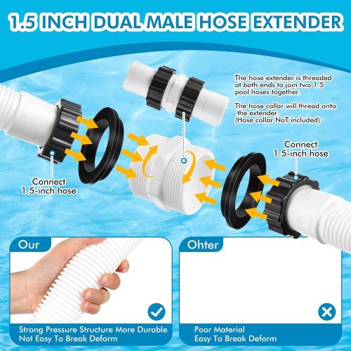 4 Pack 1.5'' Diameter Flexible Pool Sand Filter Pump Hose Set 2 Way Connector 1.5'' to 1.5'' and 2 Type B Hose Adapters for Above Ground Pools Filter Pump and Saltwater Systems (40 Inches)