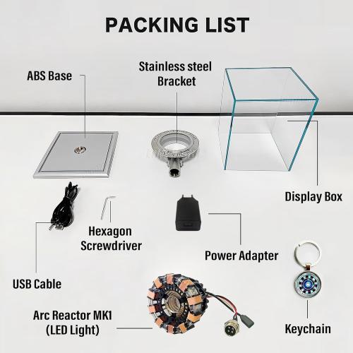 Lonyiabbi Arc Reactor MK1-1:1 Scale, USB Powered LED Light with Vibration Sensor, No Assembly, Display Case Included
