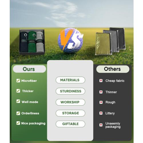 Pro Golf Towel Microfiber Golf Towel for Golf Bags (16 X 16) with Hook, Loop Fastener and Gift Box, Essentials Golf Accessories for Men, Golf Gifts for Men/Women