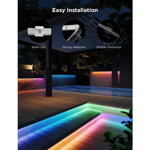 Govee Outdoor LED Strip Lights RGBIC with Warm and Cold White, 32.8ft 2.4G WiFi Smart Outdoor Lights, IP65 Waterproof, Work with Alexa and Google Assistant, App Control, for Porch, Patio, Eave, Party