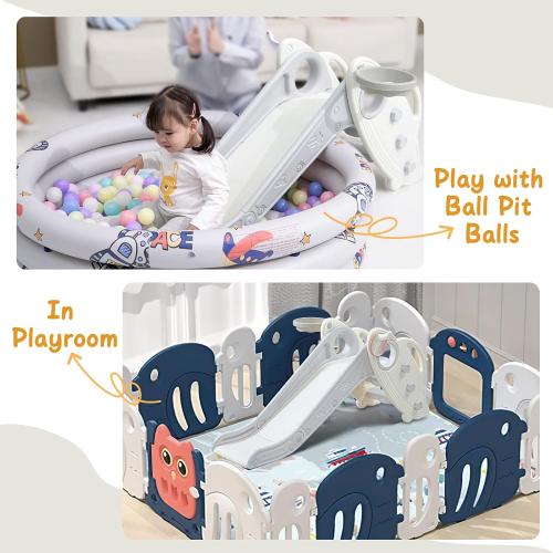 Kids Slide for Toddlers Age 1-3 Indoor Baby Plastic Slide Outdoor Climber Freestanding Playset with Basketball Hoop & Ring Game Grey