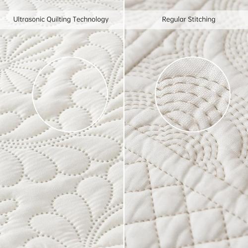 Size Large Set of 3 Quilt Bedding Set Size, Beige Ruffled Lightweight Soft Bedspreads Queen Size Coverlet, Basket Weave Quilted Blanket Thin Quilt Bed Cover for All Season - 3 Piece (1Quilt, 2 Pillow Shams)
