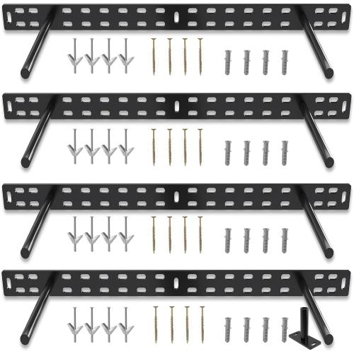 Hungsmart- 4 x 22 inch Heavy Duty Floating Shelf Bracket - Long Wall Shelves Support, Hidden Floating Shelf Hardware, Black Shelf Brackets, Perfect for Kitchen/Nursery/TV Wall Shelf Decor (6 inch rod)