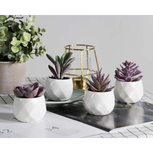 NORRIK BY DESIGN Purple Artificial Faux Succulents in Pots, Mini Purple Fake Plants for Women Desk, Small Realistic Faux Succulents for Home Office Accessories Window Sill Bathroom Bedroom 4 Set