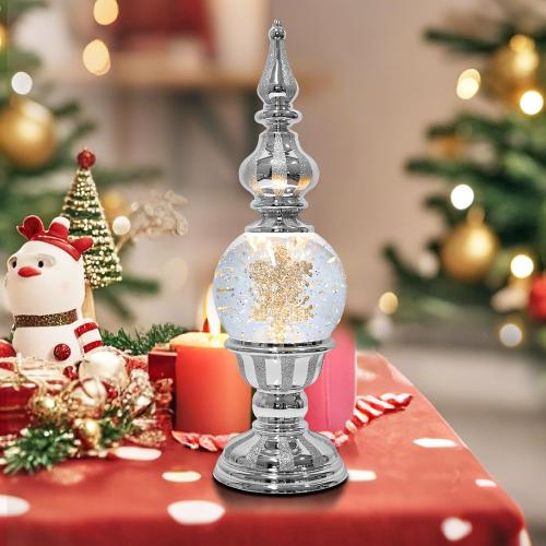 Christmas Snow Globe Lantern Snowflake Water Glittering Globe with 6H Timer Function Christmas Snow Globes 3 AA Battery Operated for Christmas Festival Decorations Gifts (Snowflake)