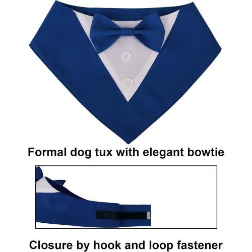 ADOGGYGO Blue Dog Tuxedo Bandana, Formal Wedding Bow Tie Collar, Adjustable Birthday Wedding Costume for Extra Large Dogs (XL)