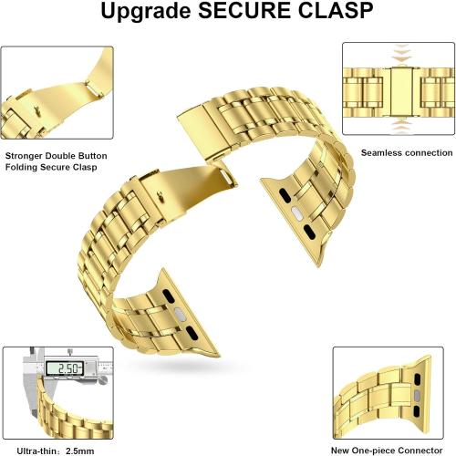 MioHHR Solid Stainless Steel Band Compatible with Apple Watch 49mm Ultra 3/2/1, Metal Strap with Soft TPU Case for iWatch Series Ultra 3/2/1 49mm Women and Men, Gold***