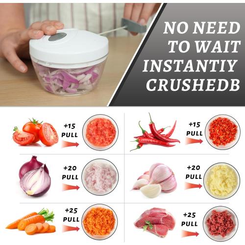 Manual Vegetable Chopper Pull String Food Chopper Sharp Blades Garlic Mincer with Container Onion Cutter for Chili Meat Nuts Herb