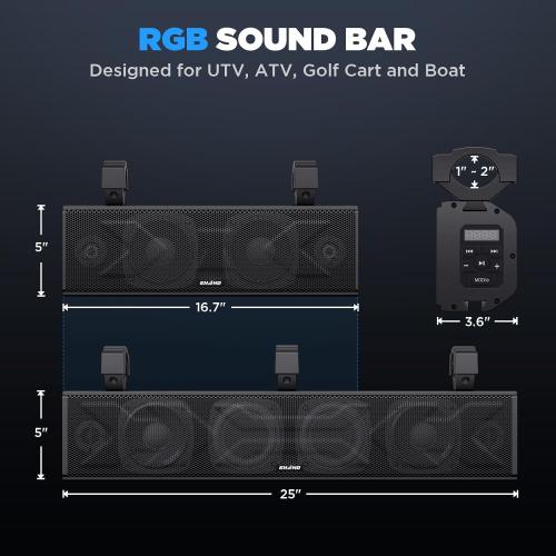 25 Inch UTV Sound Bar, ATV SoundBar Bluetooth with RGB Lighting, IP66 Waterproof Golf Cart Sound Bar, Amplified Powersports SXS SoundBar, UTV Speakers Compatible with Polaris RZR Can-Am