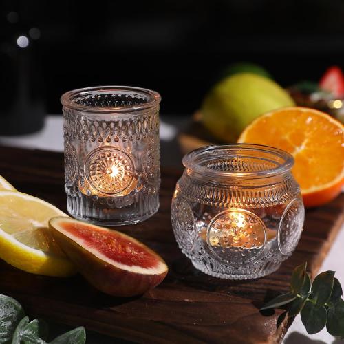 15pcs Clear Assorted Votive Candle Holders for Table Centerpieces, Glass Tea Lights Candle Holder for Wedding Decorations, Vintage Boho Home Tea Party Decor, Sunflower Decorations