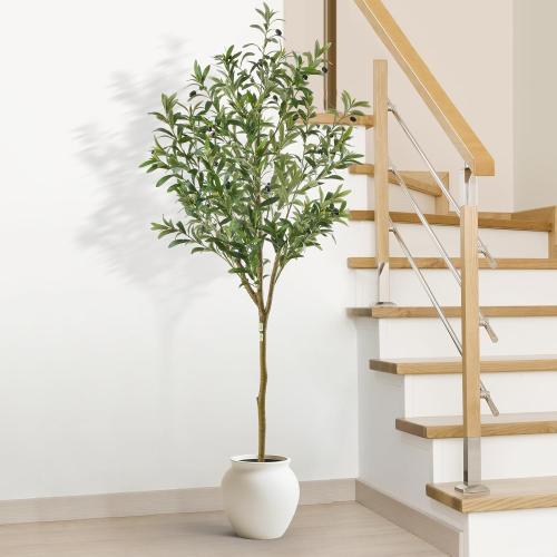 Faux Olive Tree 6ft,Olive Trees Artificial Indoor,Large Fake Olive Plants with Natural Wood Trunk and Lifelike Leaves for Living Room and Office