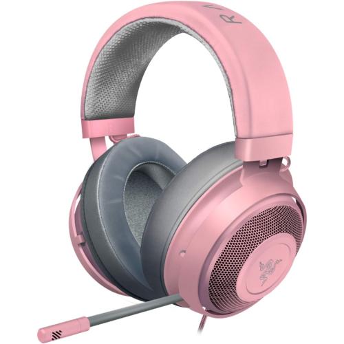 Pink and Grey Razer Kraken Gaming Headset: Lightweight Aluminum Frame, Retractable Noise Isolating Microphone, For PC, PS4, PS5, Switch, Xbox One, Xbox Series X & S, Mobile, 3.5 mm Audio Jack - Quartz Pink