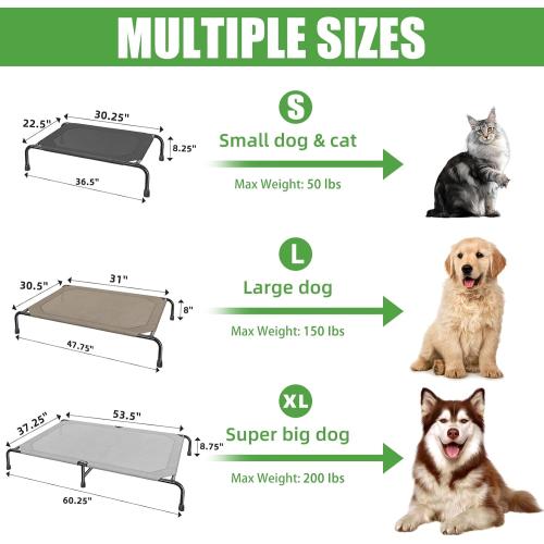 Simple Trending Raised Dog Bed for Extra Large Dogs, Waterproof XL Dog Cot, Outdoor Elevated Pet Bed, 60.25 x 37.25, Grey