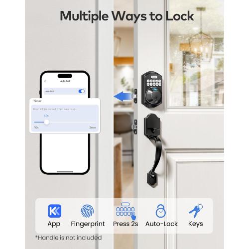 TEEHO TE012W WiFi Smart Lock, Fingerprint Door Lock with Built-in Wi-Fi, Keyless Entry Keypad Smart Deadbolt, App Remote Control, Alexa Compatible, IP55 Waterproof for Front Door – Matte Black