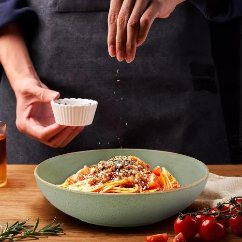 STAR MOON Pasta Bowls 30 Ounce Ceramic Large Serving Bowls Stoneware Retro Salad Bowls Bowls Irregular Shaped Speckled Microwave Dishwasher Safe, Set of 2 (Matt Jade)