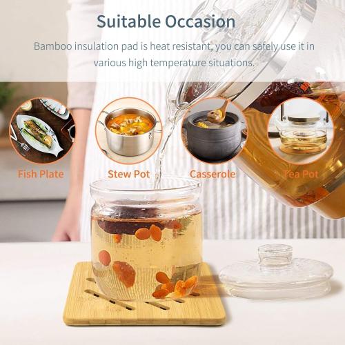 Hot Pads Trivet,Table Solid Bamboo Wood Trivets for Hot Dishes and Pot with Non-Slip Pads Heat Resistant Pads Teapot Trivet 4pcs(Multi Size,2 Square 2 Round)