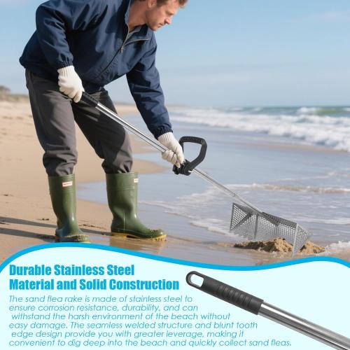 Sand Flea Rake, Detachable Sand Flea Rake, The Shark Tooth Screen Comes with A 16-Inch-Wide Drain Screen with A 51-Inch Handle(Water Bucket not Included)