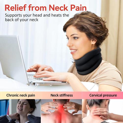 Heated Neck Brace for Pain Relief and Support, Soft Foam Cervical Collar with Heating Pad, Adjustable Neck Support Brcae for Relax and Pressure Relief