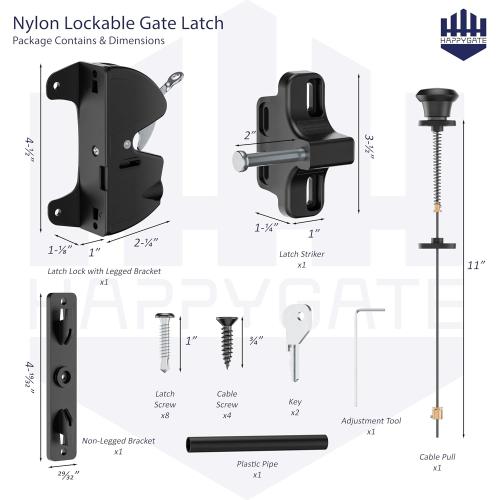 Key Lockable Two Sided Gate Latch for Wooden Fence with Pull Cord