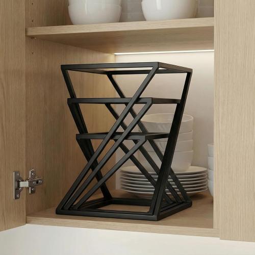 MyGift Pizza Racks, Set of 3 Food Risers for Buffet Table, Twisting Geometric Matte Black Metal Stackable Pizza Risers for Party, Family, Wedding