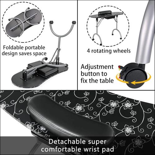 LEIBOU Professional 36''L Portable & Foldable Manicure Table Nail Technician Desk Workstation Manicure Table with Magnifier USB LED Table Lamp,Rolling Wheels,Drawer,Sponge,Free Carrying Bag (Black)