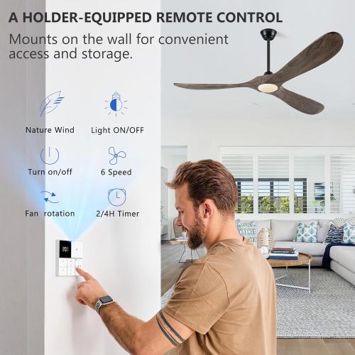 Eliora 60 Inch Ceiling Fans with Lights, Wood Outdoor Ceiling Fan for Patio and Remote Control Rustic Propeller Large Ceiling Fans with Light Farmhouse Indoor Quiet High cfm, Deep Brown