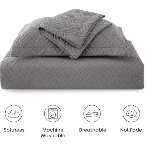 Love's cabin King Size Quilt Bedding Set Grey Bedspreads - Bed Summer Lightweight Bedspread Comforter - Wave Pattern Bedding Coverlet for All Season - 3 Pieces (1 Quilt, 2 Pillow Shams)