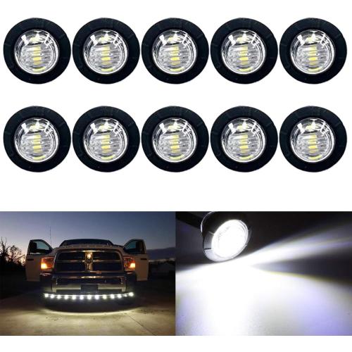 KEING 10 Pack Sealed Waterproof Mini Round 3/4 Inch White LED Marker lights Signal Light 12V for Trailer Truck Bus Pickup Van ATV RV Lorry Caravan, 5 Years Warranty