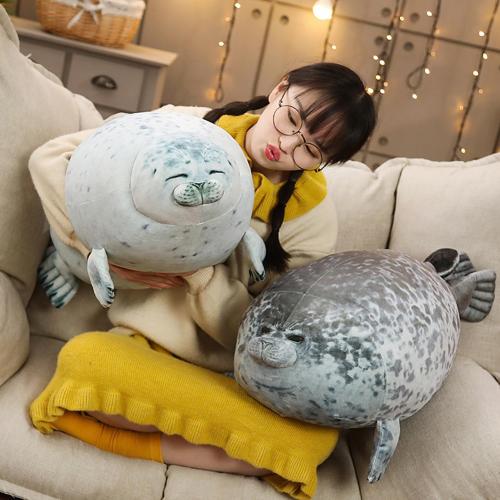 EHOTONG Cute Blob Seal Pillow, Chubby Seal Plush Hug Pillow Soft Stuffed Animal Toy (White, 24)