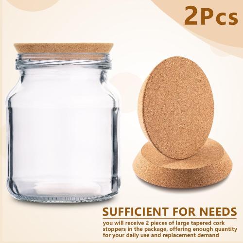 Kathfly 2 Pcs Tapered Cork Stoppers for 3.74-4.0 Inch Jar Openings, Large Cork Canning Jar Lids Wood Plugs Glass Wine Bottle Lids for Home Bar Kitchen Accessories, 4.5 Top and 3.74 Base (Large)