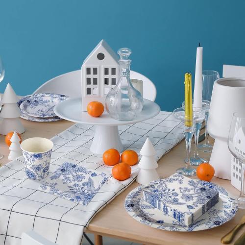 Dandat 250 Pcs Blue Floral Paper Plates and Napkins Blue Bridal Shower Tea Party Decorations Blues White Floral Tableware Set for 50 Guests Disposable Plates Napkins Cups Wedding Baby Bridal Shower