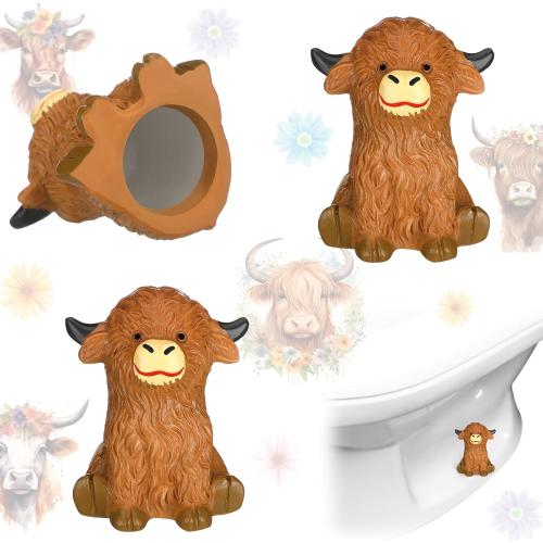 Honeydak 2 Pack Toilet Bolt Caps Decorative Highland Cow Toilet Bolt Screw Covers Cute Ceramic Bathroom Decor Fun Themed Gadgets Bathroom Replacement Parts