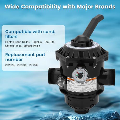 272526 Sand Filter Multiport Valve Replacement for Pentair 262506 1-1/2 Inch 6-Way Clamp Style, Compatible with Tagelus/Sand Dollar/Meteor Pool Sand Filter, Multi Port Valve