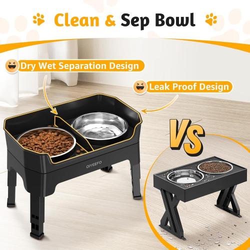 3 in 1 Elevated Dog Bowls Mess Proof: Raised Dogs Bowls - 4 Height Adjustable Dogs Bowl Stand with 2 * 53oz Stainless Steel Dog Food Bowl and Licking Plate for Small Medium Large & Pets,Black