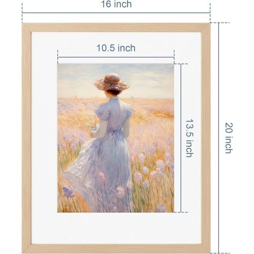 16x20 Frame Matted to 11x14 Natural Solid Wood Veneer 16 x 20 Picture Frame with Shatterproof Plexiglass, 16x20 Frames Wooden 20x16 Picture Frames for Wall Gallery Home Decor, 1 Pack