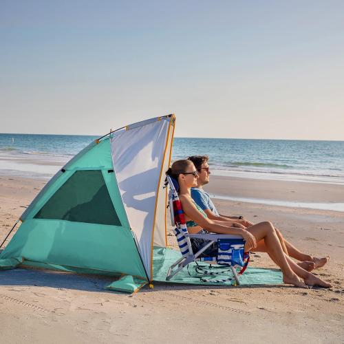 Color Mint Green WolfWise 2-3 Person Portable Beach Tent UPF 50  Sun Shade Canopy Umbrella with Extendable Floor, Mint Green