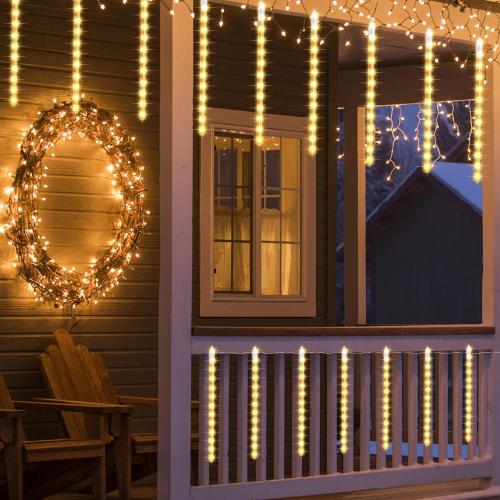 LJLNION 24 Tubes Meteor Shower Lights, Outdoor Icicles Christmas Decor, 12 Inch 864 LED Snow Falling Connectable Raindrop Lights, Xmas Wedding Party Tree Holiday Decoration, Warm White