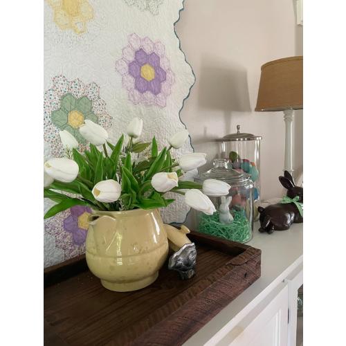 Tulips Artificial Flowers 20 Pcs White Fake Tulip Stems Real Touch PU Tulips for Easter Spring Wedding Bouquet Home Centerpiece Floral Arrangement Table Décor