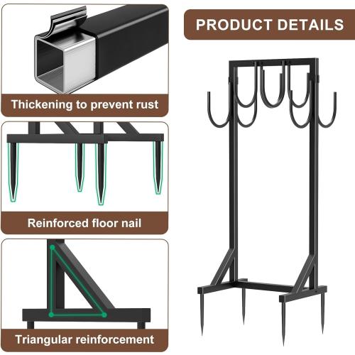 Garden hose holder for outside，Freestanding Hose Stand with 8 Hooks，Water Hose Holder With 4 Reinforcing Spikes，hose holders for outside