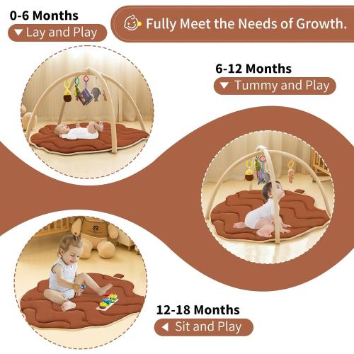 Baby Play Gym Mat, Tummy Time Mat with 5 Detachable Toys, Oversize Cute Pinecone Shape, Large Sensory Playmat for Floor, Newborn Infant Baby Essentials Shower Gift 6-9-12 Months, Brown