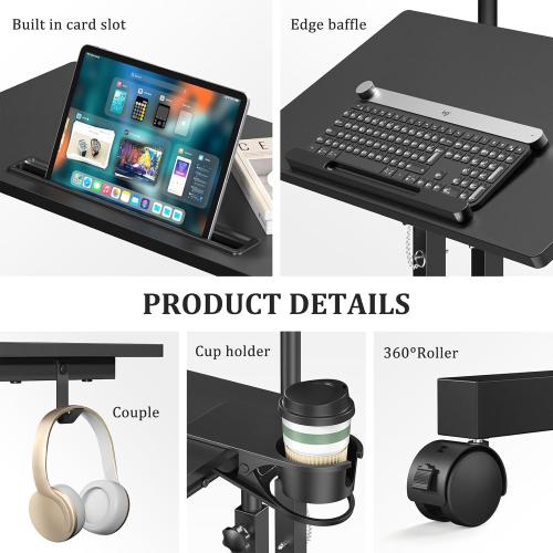 Small Standing Desk with Wheels, Mobile Stand Up Desk, Portable Standing Table on Wheels for Walking Pad, Rolling Computer Desk Adjustable Height, Tall Table