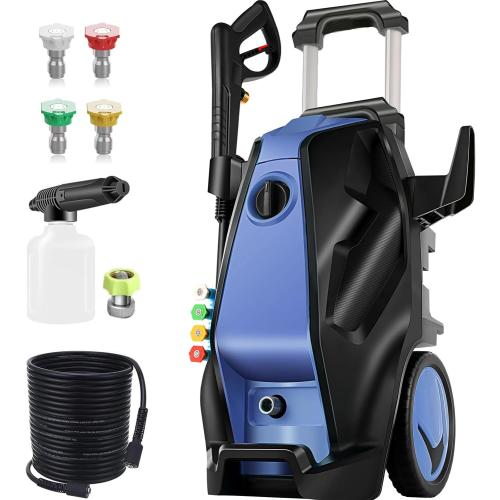 5000PSI 4.0GPM Heavy Duty Power Cleaner with 33 FT Extension Hose, 4 Quick Connect Nozzles and Foam Cannon for Cars/Fences/Driveways/Patios/Home Cleaning, Blue
