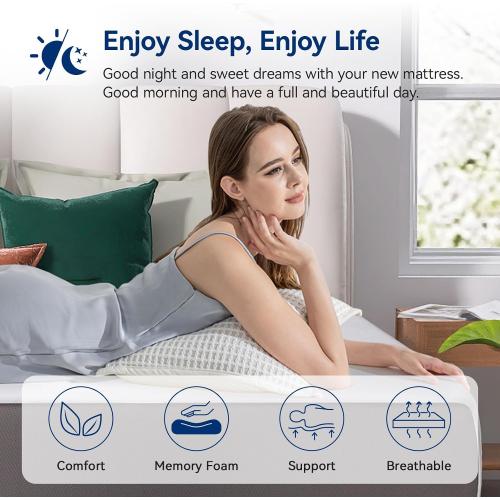 Amazon Basics Memory Foam Mattress, Soft Plush Feel, 12 Inch, Queen, White/Grey