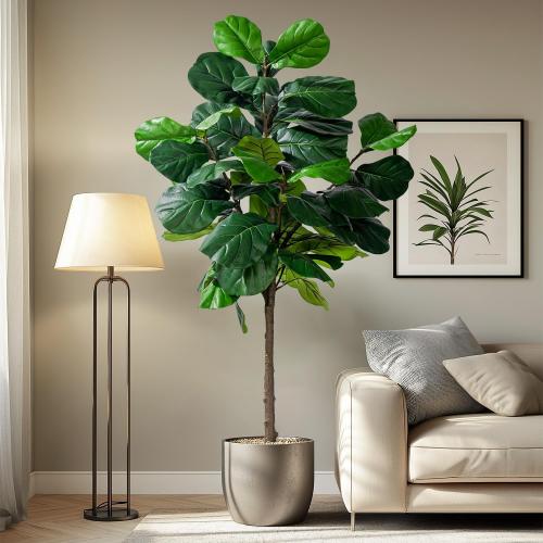 Artificial Fiddle Leaf Tree-6ft Faux Plant Fake Ficus Lyrata Tree Artificial Fig Silk Trees with Pot Floor Plants for Home Living Room Decor Indoor（No Planter