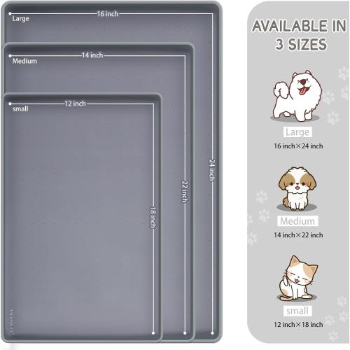 MateeyLife Silicone Cat & Dog Food Mat for Floors Waterproof, Anti-Slip Dog Bowl Mats for Food and Water, Pet Feeding Mats with Lip to Prevent Spills, Pet Placemat for Messy Drinkers to Protect Floors