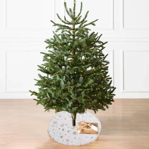 Christmas Tree Skirt Decoration 15 Mini Plush White Faux Fur with Silvery Sequin Snowflake Xmas Tree Skirt Deco for Merry Christmas Party Holiday Deco