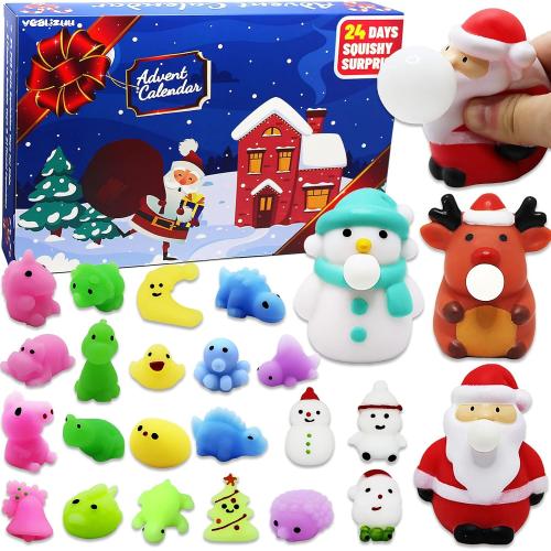 24pcs Advent Calendar 2025 for Kids, Christmas Calendar Countdown with 24PCS Various Cute Relief Stress Toys, 3 Pinch to Bubble Toys & 21 Mochi Squishy for Boys Girls
