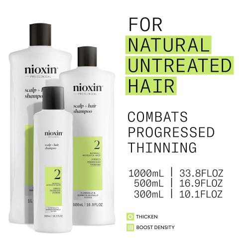 Nioxin System 2 Scalp   Hair Thickening Shampoo for Natural Hair with Progressed Thinning | Cleanse & Boost Hair Density with Niacinamide & Biotin