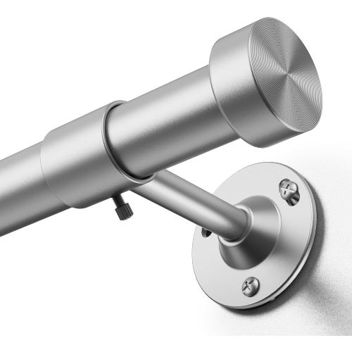 YaFex Heavy Duty Curtain Rods 32-60 Inch, 1 Inch Adjustable Curtain Rod for Windows, Silver Short Window Treatment Rods with Aluminium Finials, Easy Installation