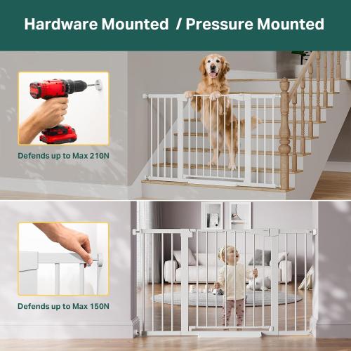 Cumbor 2 Pack 29.7-51.5 Extra Wide Baby Gate for Stairs, Easy Walk Through Dog Gates for Doorways, Pressure Mounted Pet Gate Indoor, Safety Auto-Close Child Gate for Kids with 4 Wall Cups, White